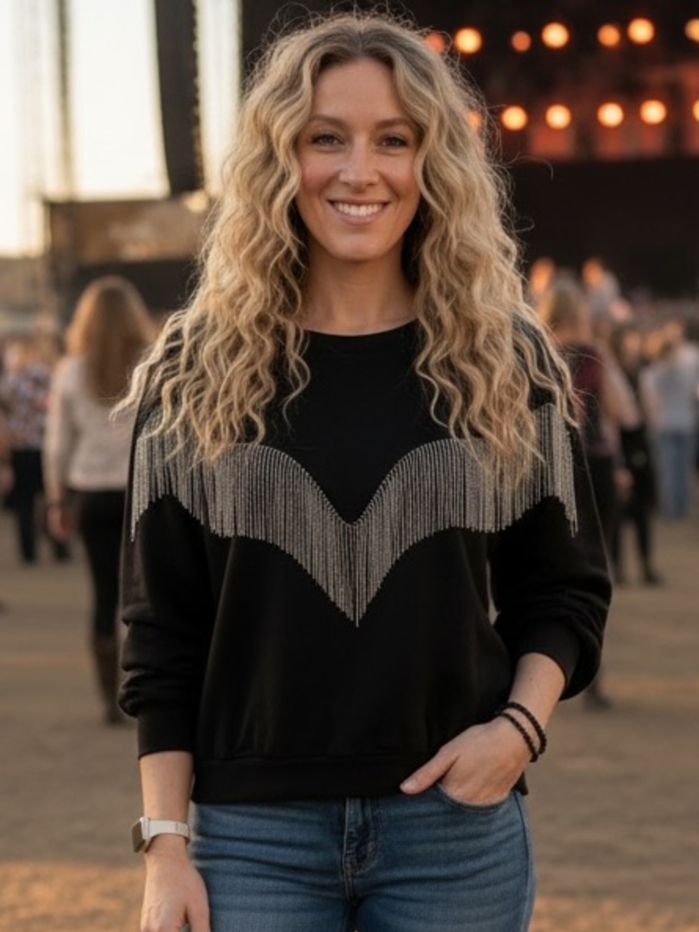 76 NWT Crewneck with Silver Metallic Fringe Detail